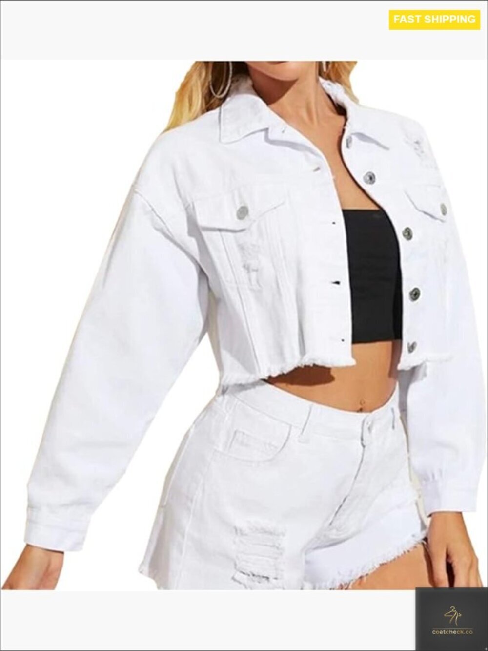 Cropped Distressed Denim Jacket Fringe Frayed Hem Oversized Boyfriend Style